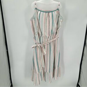 Lane Bryant Dress Linen Blend Stripes Womens 28 Plus Size Sundress Belted NEW